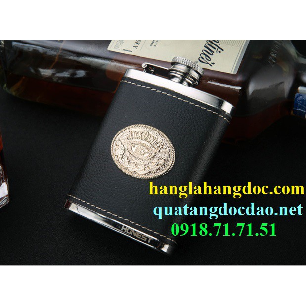 Bình rượu inox 304 Honest 4oz (120ml) bọc da Jack D.aniel's