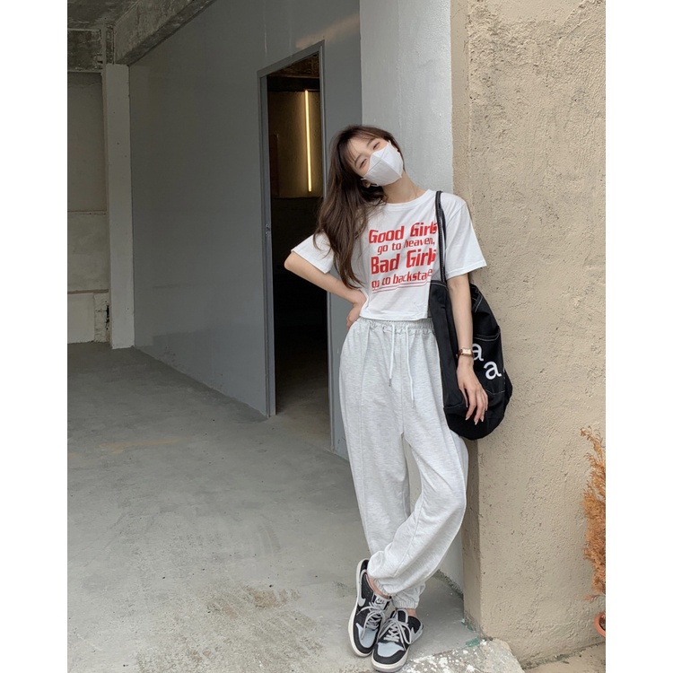 Áo thun croptop ngắn tay in chữ thời trang Hàn Quốc dành cho nữ