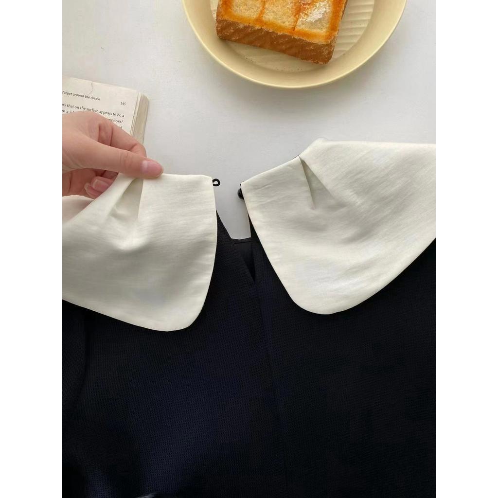 Đầm Ngắn Tay Phối Màu Đen Trắng Thời Trang Sành Điệu 64097