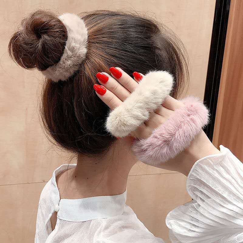 Dây cột tóc phủ bông màu trơn phong cách hàn quốc dễ thương cho nữ