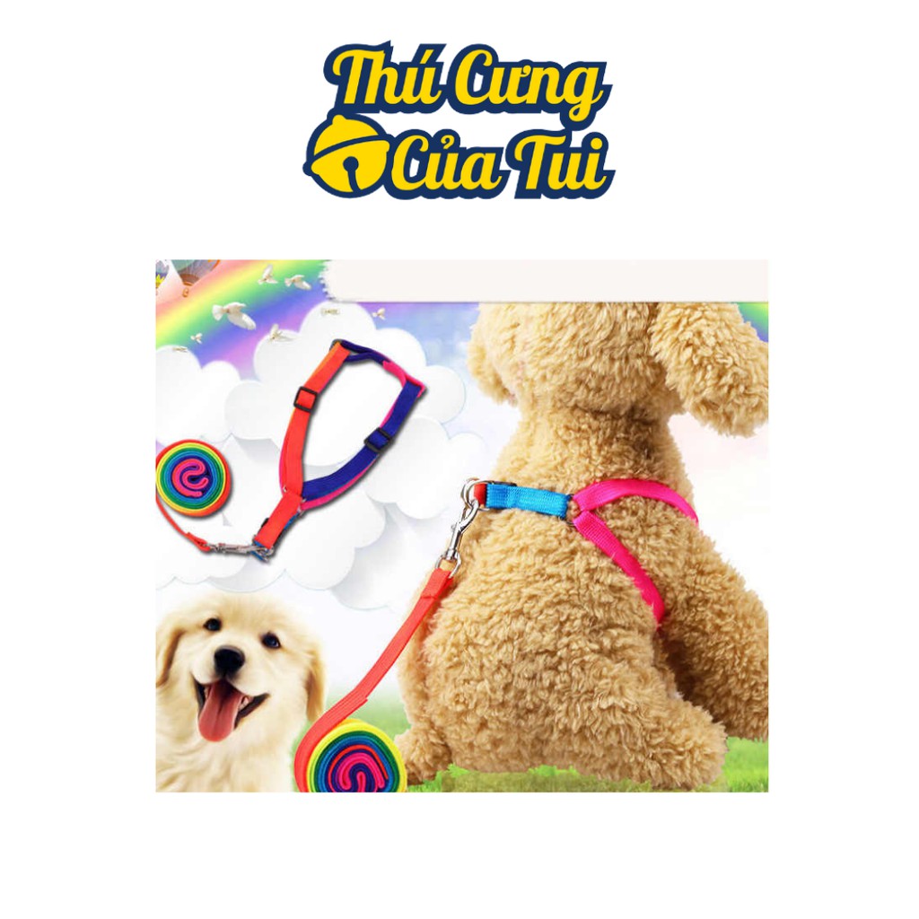 Dây Dắt Đai Người Cầu Vồng Cho Chó Mèo Dưới 5kg - Thú Cưng Của Tui