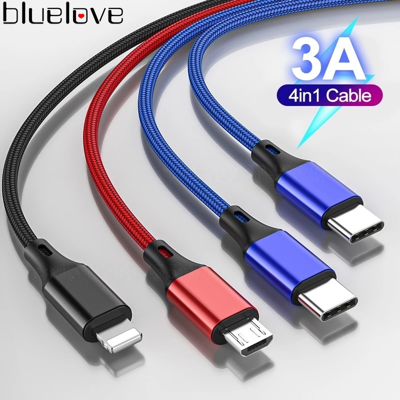 Dây Cáp Sạc Nhanh 4 Trong 1 Bằng Nylon Bện Bền 3.5 Cho Các Dòng Điện Thoại Thông Minh