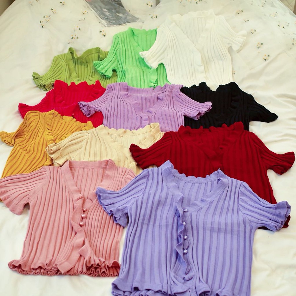 Áo dệt kim tay ngắn thiết kế xẻ trước phong cách Jennie BLACKPINK điệu đà thời trang cho nữ | BigBuy360 - bigbuy360.vn