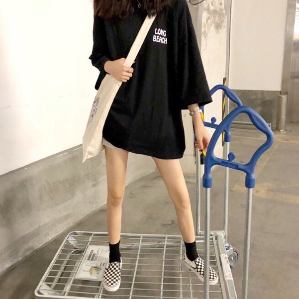 Áo phông nam nữ Long Beach BIGOMALL - Áo thun unisex ngắn tay Freesize 55kg
