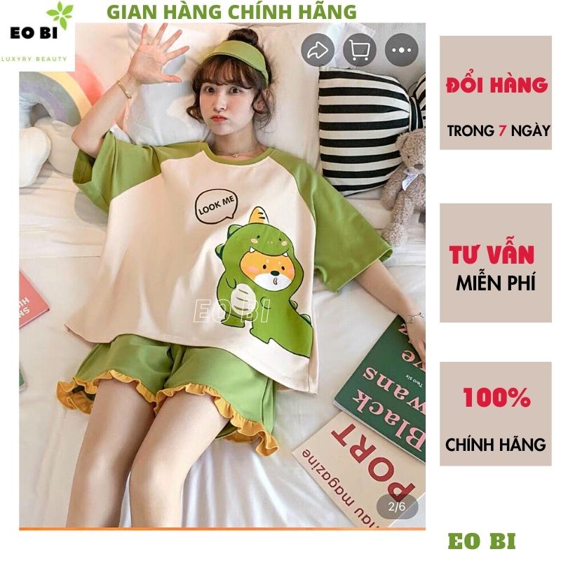Bộ ngủ nữ pijama cộc tay chất thun cotton hoạt hình hot 2022, bộ mặc nhà in hình ngộ nghĩnh - EOBI