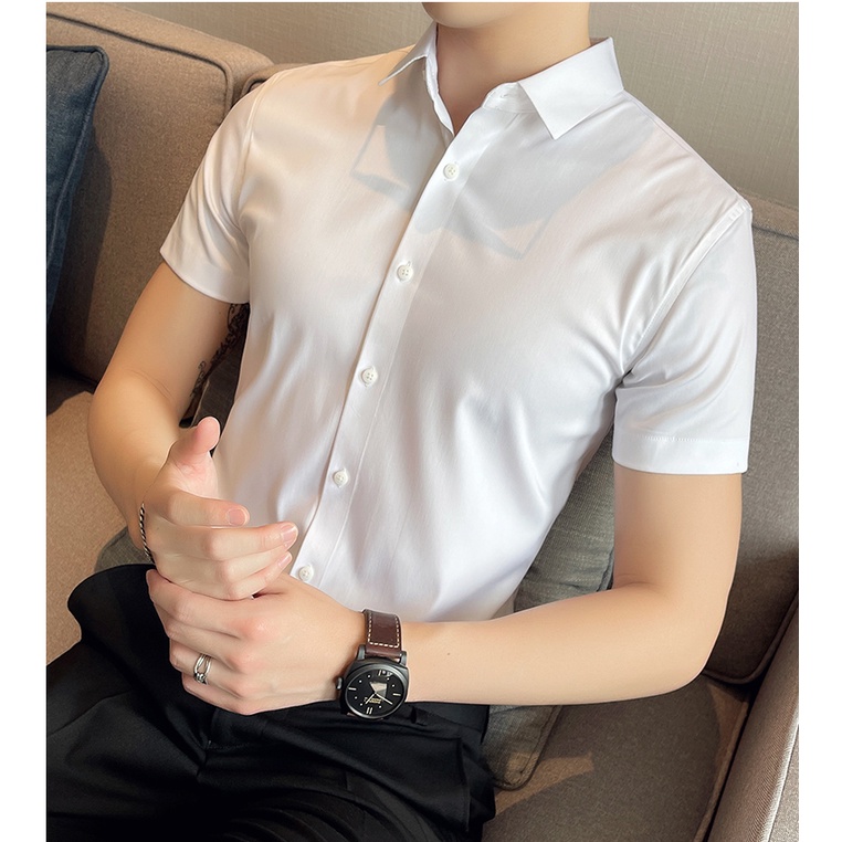 Áo sơ mi nam Cộc Tay Trắng dáng body Hàn Quốc không nhăn, so mi nam loại đẹp
