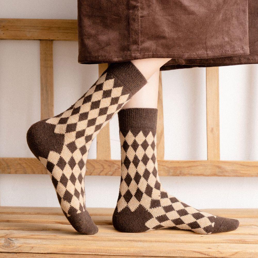 AROMA Đôi Vớ Dày Mềm Mại Họa Tiết Kẻ Ô Retro Dành Cho Nữ