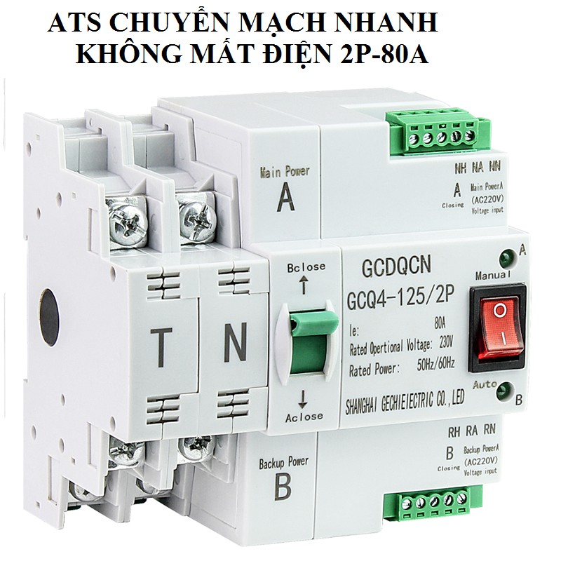 ATS Cầu dao đảo chiều tự động,bộ đổi nguồn 2P 80A/220V chuyển mạch nhanh không gây mất điện - CHÍNH HÃNG