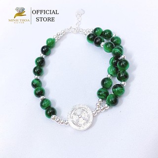Vòng tay phong thủy, lắc tay đá xanh mix phụ kiện trang sức bạc 925 Minh Thoa Silver