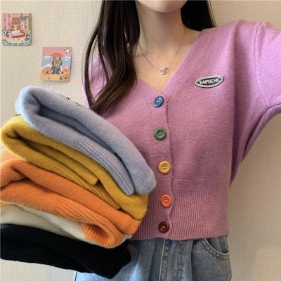 Áo Khoác Cardigan Dài Tay Cổ Chữ V Phối Nút Xinh Xắn Theo Phong Cách Hàn Quốc Dành Cho Nữ