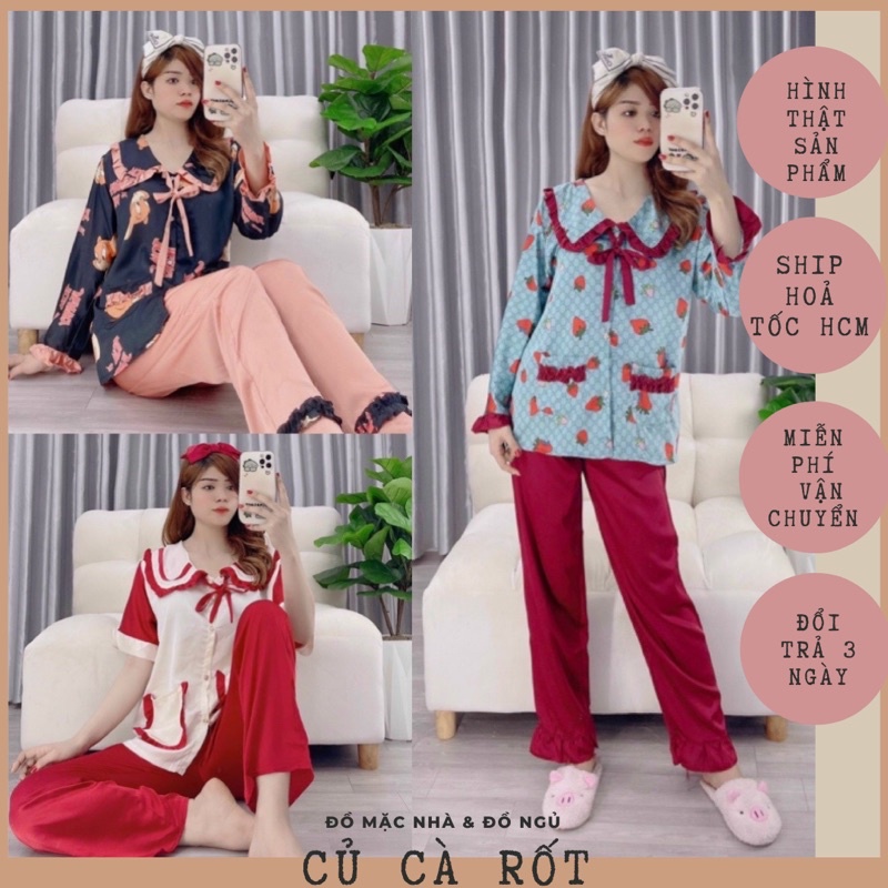 BIGSIZE 45-68kgBộ pijama tiểu thư satin hàng cao cấp chuẩn mịn đẹp