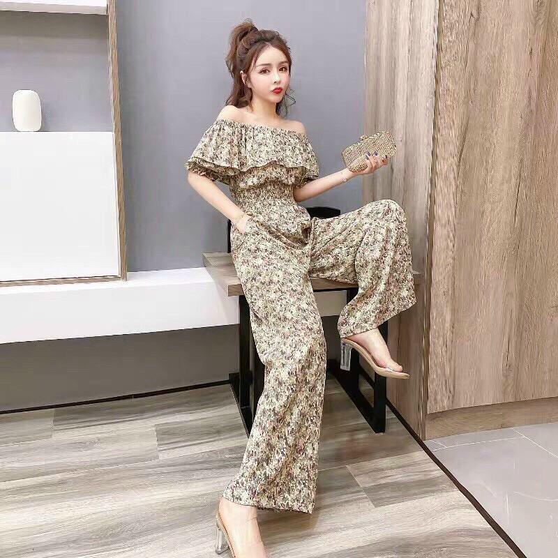 jum dài ống rộng trễ vai bo nhún eo họa tiết hoa nhí tôn dáng sang chảnh gb019