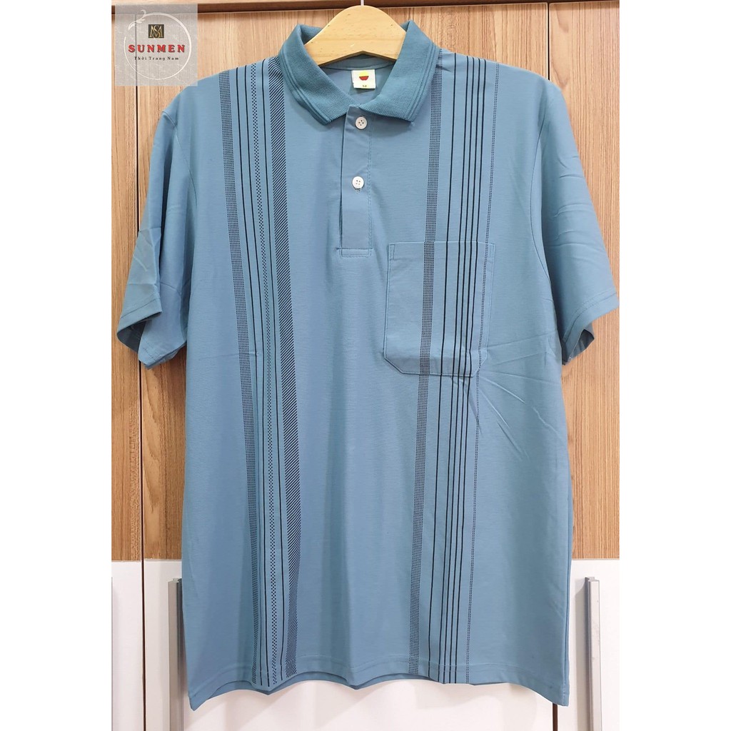 [HCM]Áo Thun Nam Có Túi Trung Niên Loại Sọc Cổ Bẻ From Rộng Tay Lỡ SUNMEN ATNTN002 Đủ Màu Size Từ 50 - 85kg