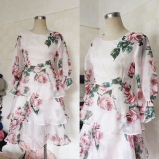 Váy voan tơ hoa hồng cao cấp (3 tầng)