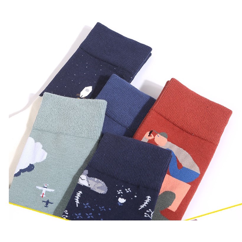 Vớ cổ cao WAFNHA D591 in họa tiết trừu tượng phong cách retro thời trang