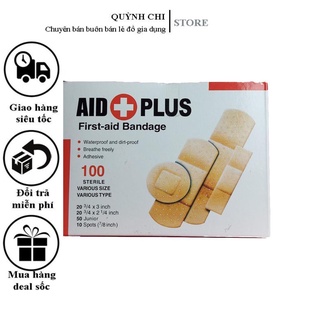 Hộp 100 miếng băng gạc y tế dán vết thương (4 kích cỡ)