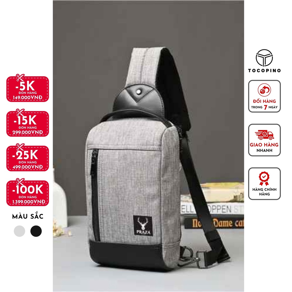 Túi đeo chéo tiện ích dc097 P.raza được gia công bằng chất liệu Da Phối vải Polyester