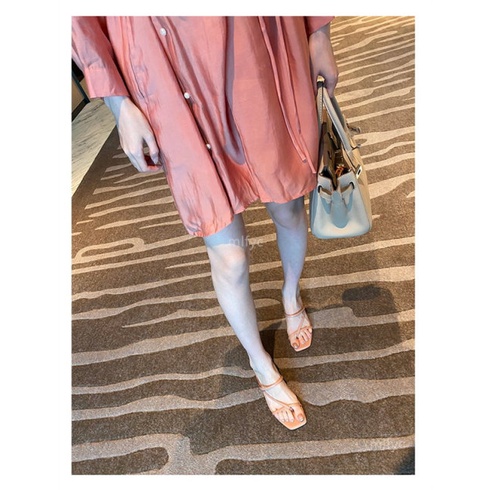 giày cao gót vuông 6-7CM Minhtuyetshoes mũi vuông guốc nữ kiểu kẹp ngón quai mảnh mã GCG1