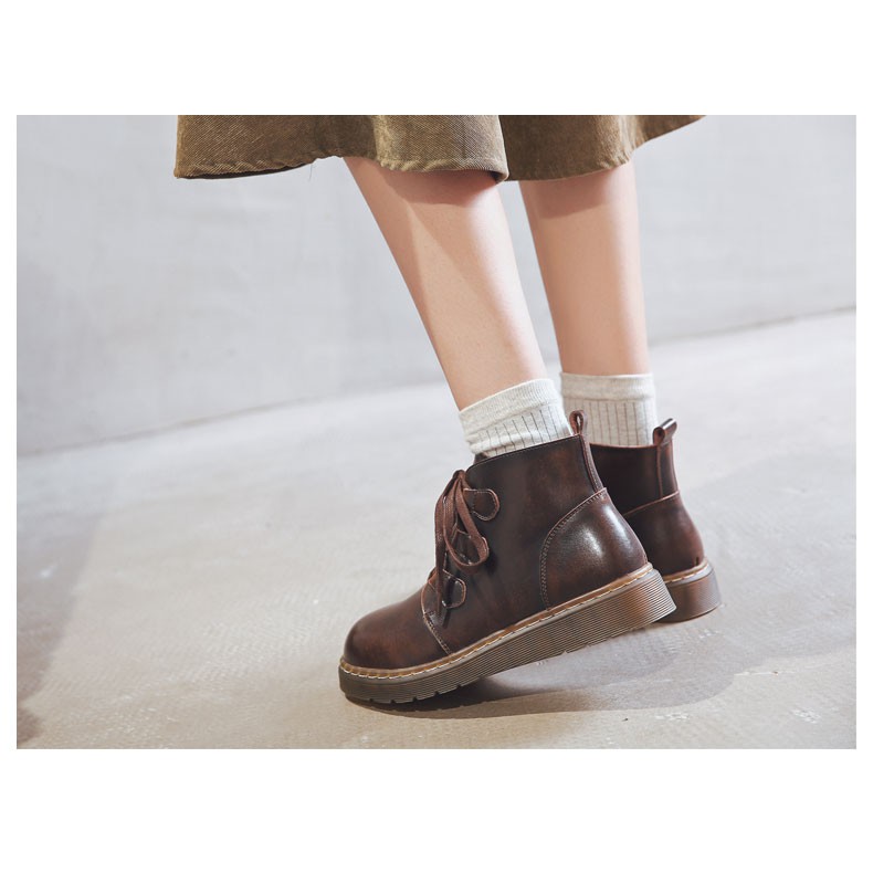 Giày bốt Martin phong cách Nhật Bản gót thấp 3cm màu trơn ❤Có màu nâu và đen❤