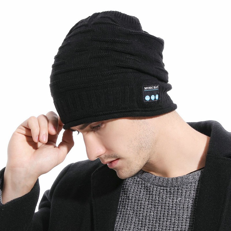 Mũ beanie Giữ Ấm Thông Minh Tích Hợp Phát Nhạc Bluetooth Tai Nghe - Màu Đen