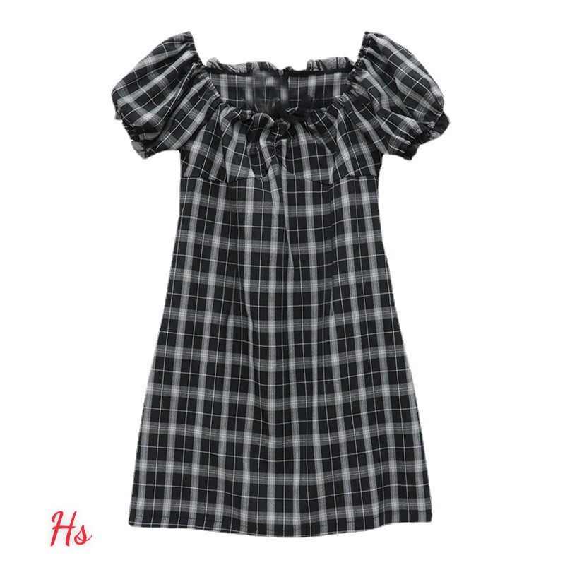 Váy Kẻ Caro Đen Viền Bèo Ngực Tay trong bộ sưu tập váy nữ đẹp 2021, Set Váy xinh Chất Liệu Thô ôm body - HT STORE | BigBuy360 - bigbuy360.vn