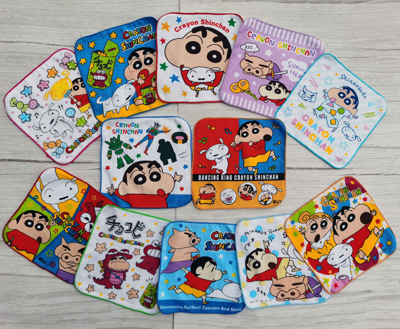 Khăn cotton vuông nhỏ nhắn in hoạt hình cậu bé bút chì Shin-chan kích thước 20 * 20