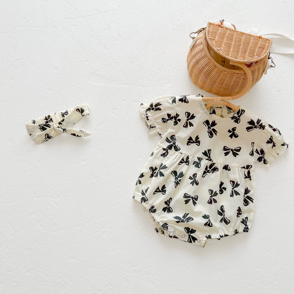Áo Liền Quần Bằng Cotton In Họa Tiết Thắt Nơ Phong Cách Phương Tây Thời Trang Xuân Hè 2023 Mới Cho Bé Gái