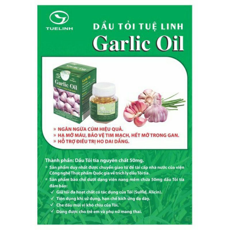 [Hộp 100 viên] DẦU TỎI TUỆ LINH - Garlic Oil - Ngăn ngừa cúm, hạ mỡ máu, gan nhiễm mỡ