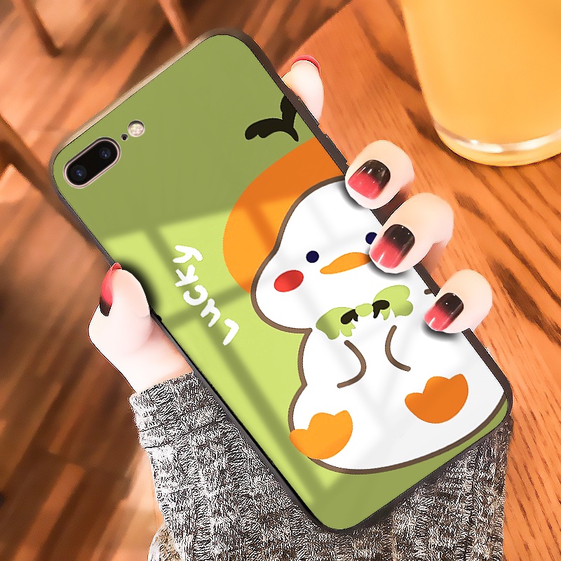 Ốp iphone lưng kính Vịt Lucky dành cho iphone 6 đến 14promax - K362