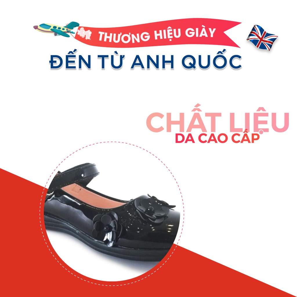 Giày Búp Bê Đen Đi Học Bé Gái Crown Space UK School Shoes CB3023 Cao Cấp Nhẹ Êm Thoáng Mát Size 28-36/4-14 Tuổi