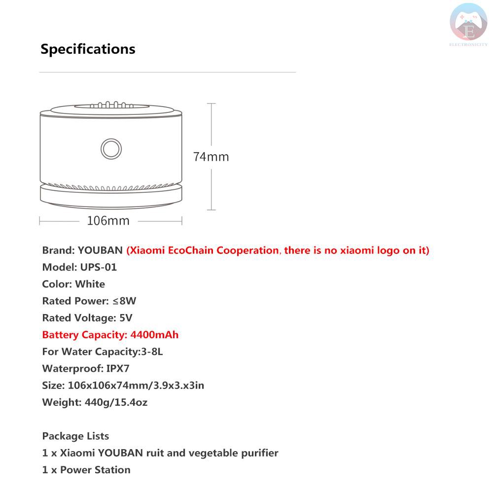 Xiaomi YOUBAN UPS-01 Portable Vegetable Filter IPX7 Waterproof Has Revealed Its Sterilization Effect Of Over 99.99%