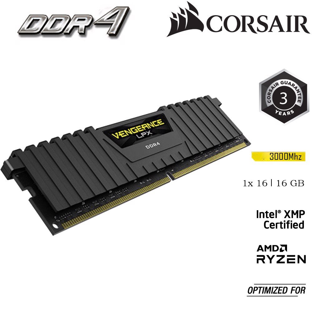 RAM PC CORSAIR VENGEANCE LPX 16GB DDR4 1x16G 3000MHz CMK16GX4M1D3000C16