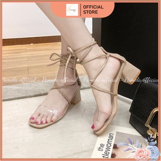 PAMELA - Giày Sandal Dây Cột Cổ Chân Đế Vuông Sành Điệu Hot Trend 2022 (5cm) - S12