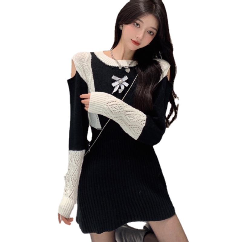 Đầm len Perty mừng năm mới thời trang mùa thu phong cách Hàn Quốc cho nữ