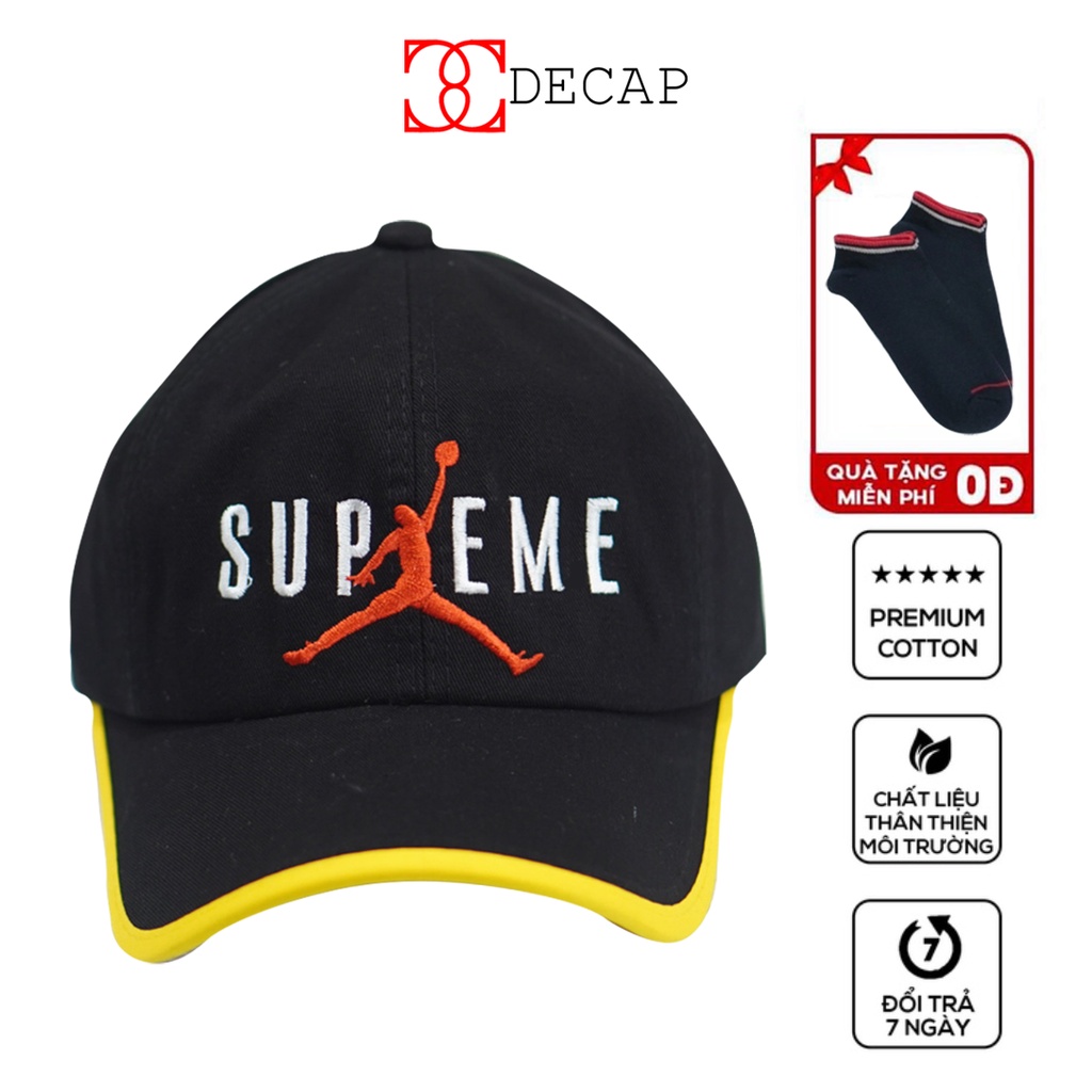 Nón mũ kết lưỡi trai thời trang phom đẹp nam nữ unisex ulzzang chất vải kaki snapback kiểu Supreme viền vàng |DECAP SHOP