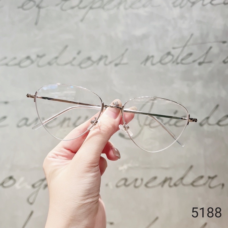 Gọng kính mắt mèo ⚡viền siêu mảnh⚡️kim loại chắc chắn 5188 chống ánh sáng xanh, UV400 Jolie eyewear