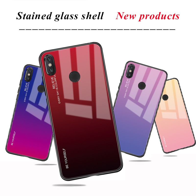Ốp lưng kính cường lực màu gradient dùng cho Xiaomi Redmi Note 7 5 6 Pro 6 Pro Mi 8 A