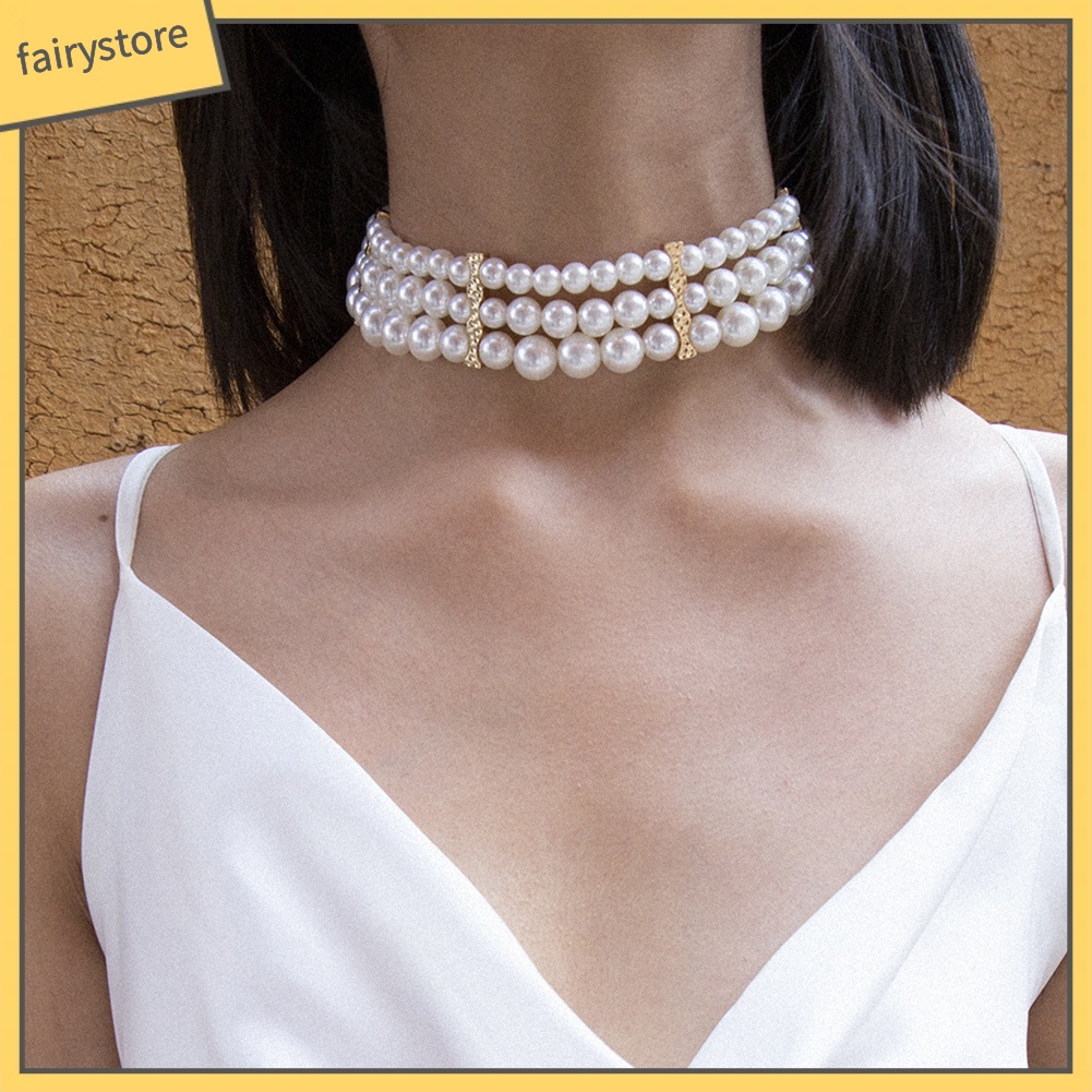 Dây Chuyền Nữ Nhiều Lớp Đính Ngọc Trai Nhân Tạo Thời Trang