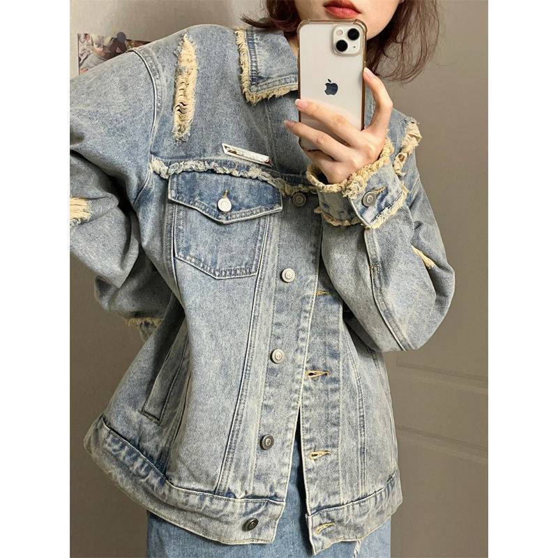 Jiashucheng Áo Khoác Denim Màu Xanh Nhạt Nhạt Dáng Rộng Phong Cách Retro Mùa Xuân Mới Cho Cặp Đôi