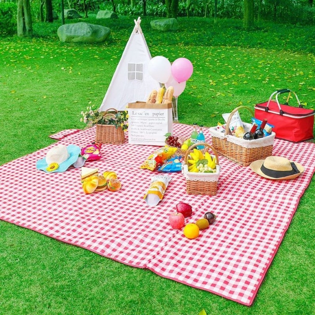 Thảm picnic khăn trải picnic dã ngoại gấp gọn kẻ caro chống thấm nước gấp gọn tiện lợi