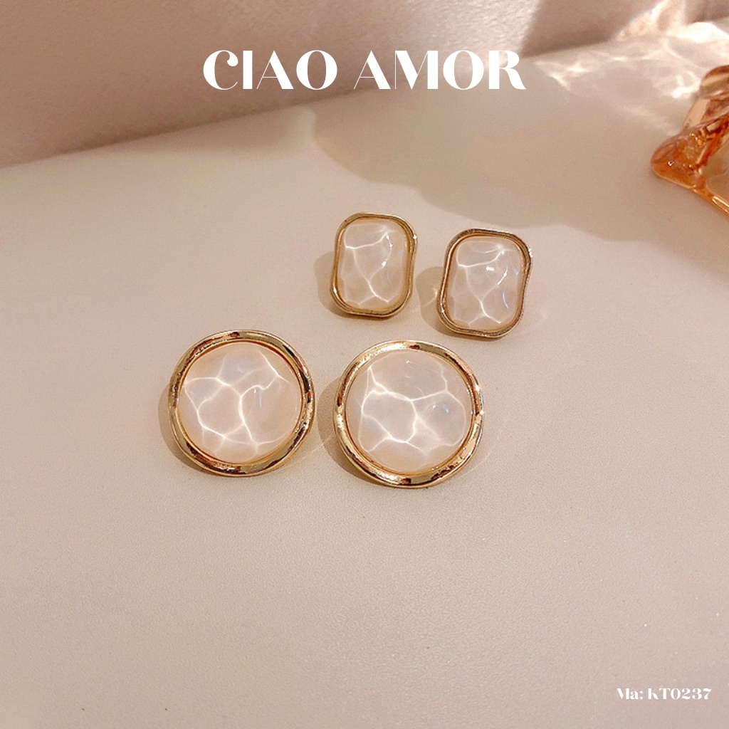 Khuyên tai nữ, Hoa tai titan hạt ngọc to kem ở giữa sang trọng Trang sức Ciao Amor - KT0237