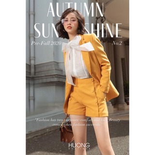 Quần short vàng khuy dọc cạp cao -HBQS32