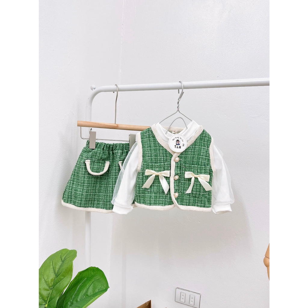 Set váy dạ tweed hàn quốc sang chảnh cho bé gái