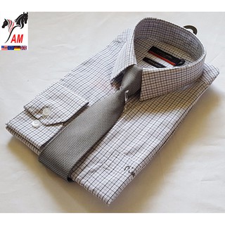 Áo Sơ Mi Nam Dài Tay Pierre Cardin Long Sleeve Shirt Mens With Tie Cao Cấp ( Sọc trắng Caro - UK )