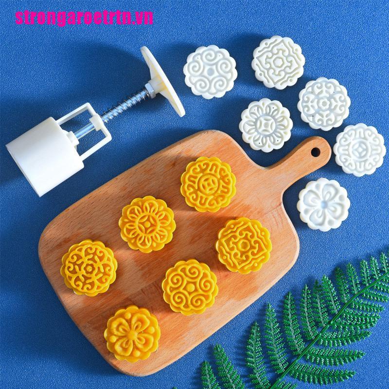 Bộ dụng cụ ép + 6 khuôn bánh trung thu hình bông hoa