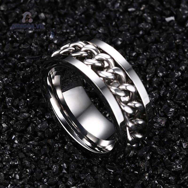 Nhẫn Thép Titan Đơn Giản Cá Tính Có Thể Xoay Được