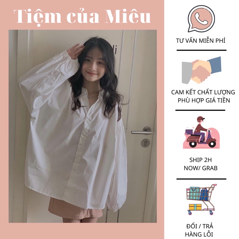 Áo sơ mi cổ tàu tay phồng form thụng Tiệm của Miêu