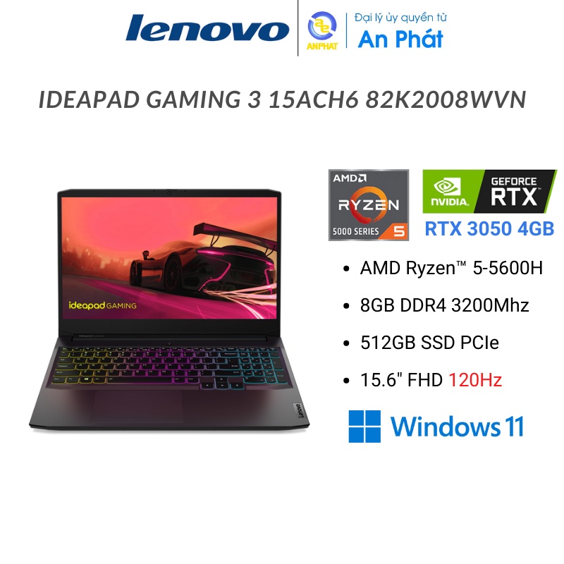 Laptop Lenovo IdeaPad Gaming 3 15ACH6 82K2008WVN (R5-5600H + RTX 3050 4GB)