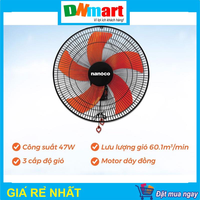 Quạt treo tường Nanoco NWF1606 5 cánh, màu cam đen