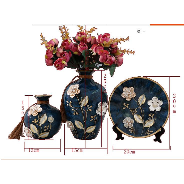 Bộ Đồ 3 Chi Tiết gồm 2 bình Hoa và 1 đĩa Trang Trí Bằng Gốm Cao Cấp/Đồ Decor Bằng Gốm